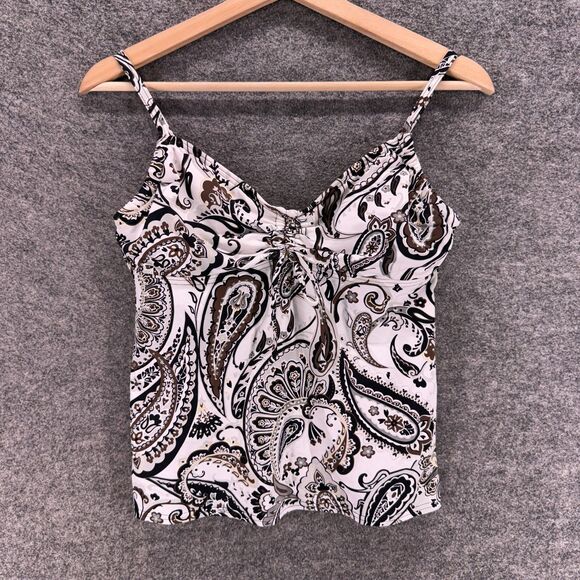 Lands' End Tankini Top Women 8 White Paisley V-Neck Push Up Sleeveless Nylon - Picture 1 of 5